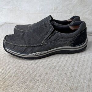 Skechers Relaxed Fit Slip-On Shoes Mens Size 10.5 Memory Foam Canvas Black Gray